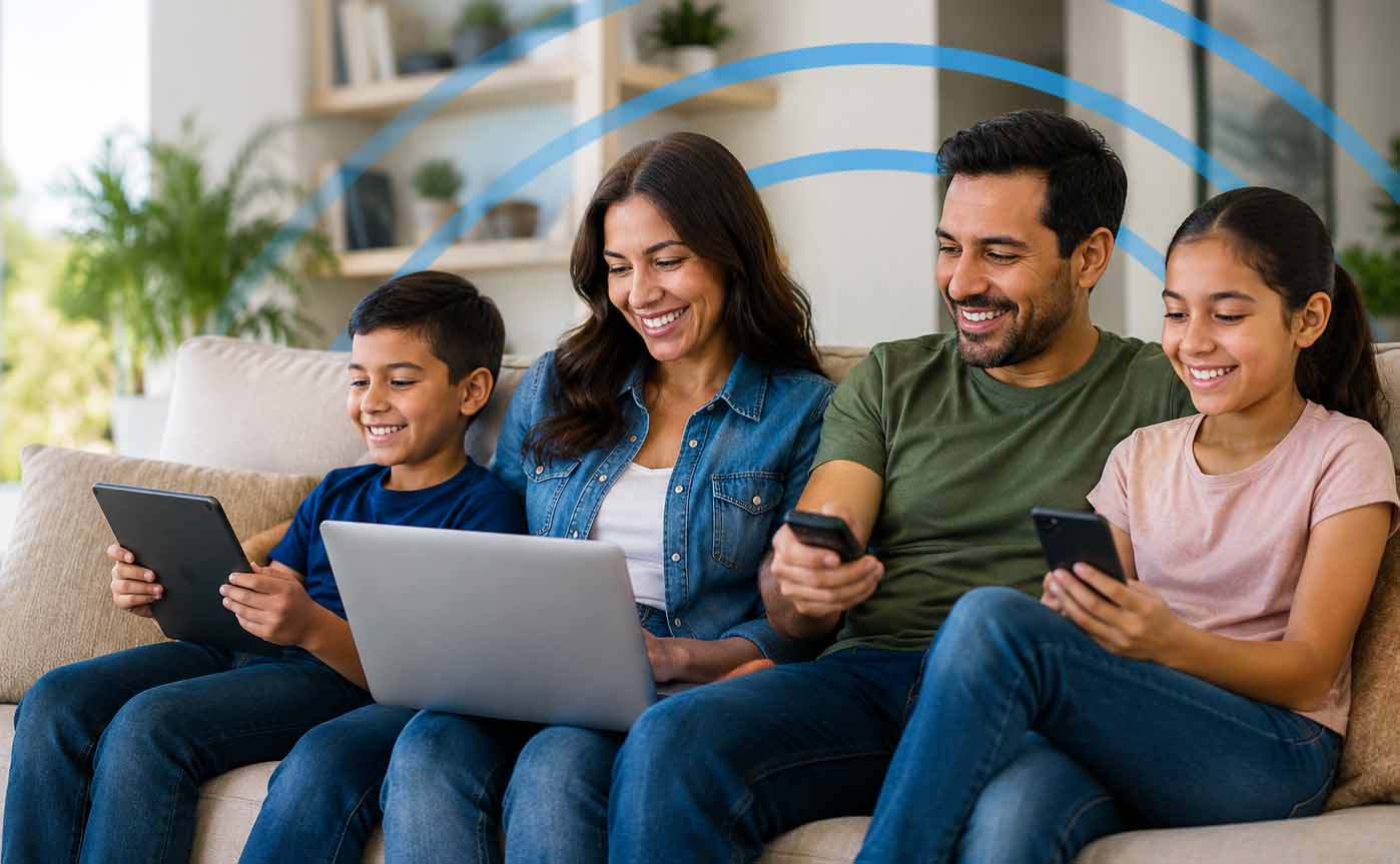 Familia disfrutando internet en casa